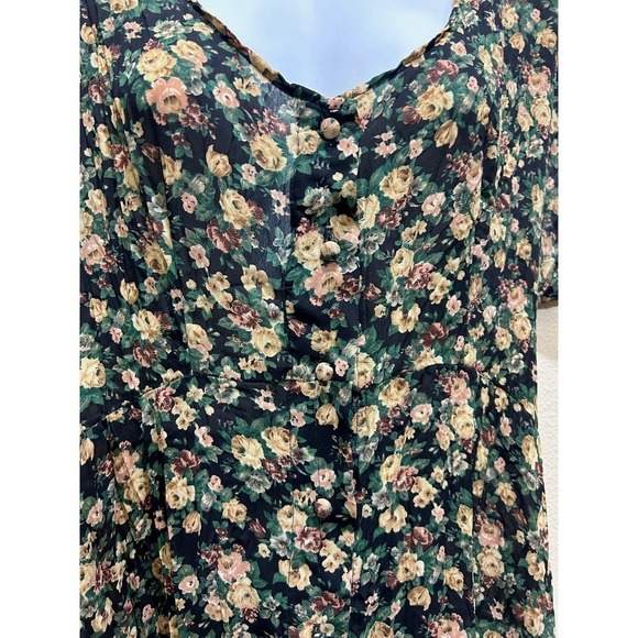 Danielle Karen Sheer Maxi 90 VTG Dress S/M Buttons Ditsy Floral Grunge Cottage - Picture 3 of 11